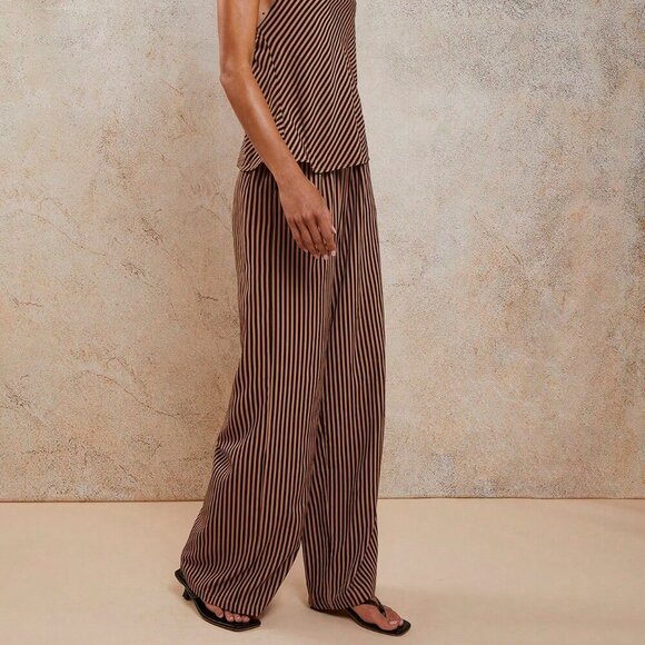 Multicolor Sexy Women's Elegant Resort Striped Halter top and pants 2 piece Set - Picture 6 of 7